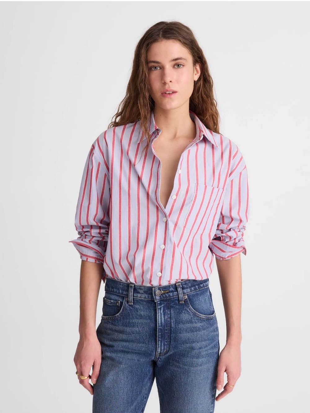 Madewell Women’s Poplin The Easy Shirt in Tranquil Blue Stripe Size M NWT